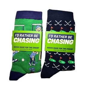 NEW I'd Rather Be Chasing Balls Mens Golf Crew Socks 2 Pair Pack Green Navy OSFM